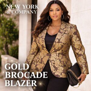 New York & Company Gold Floral Brocade Blazer Jacket Size 18